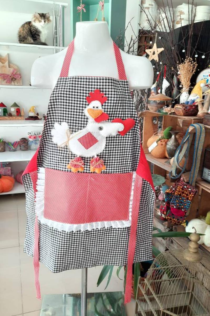 by Nihalce Siyah Tavuklu Mutfak Önlüğü
